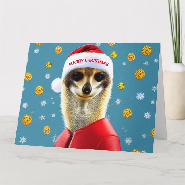 Cartão Papais noeis Meerkat de Natal (Frente)