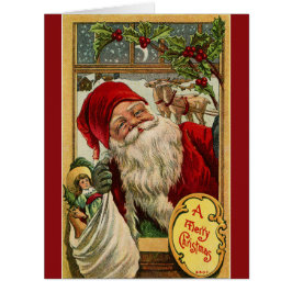 Cartão Papais noeis na janela com placa de saudação grand