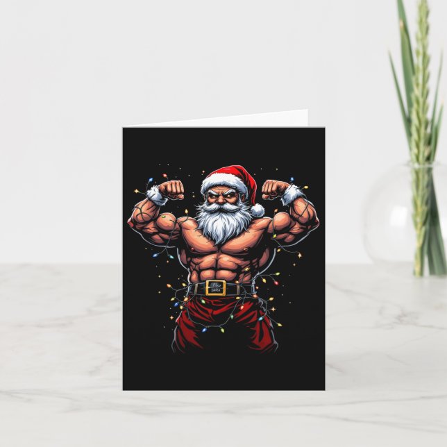 Cartão Papais noeis Natal Gym Workout Musculoso Papai Noe (Frente)