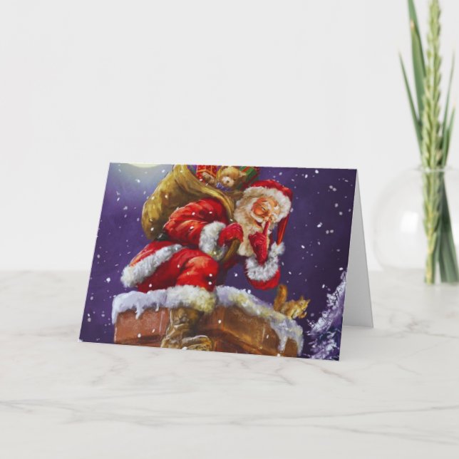 Cartão Papais noeis no Design de Férias do Telhado (Frente)