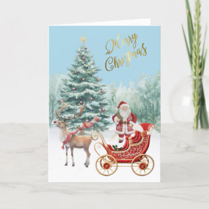 Cartão Papais noeis Novo bordado de Sleigh Faux Feliz Nat