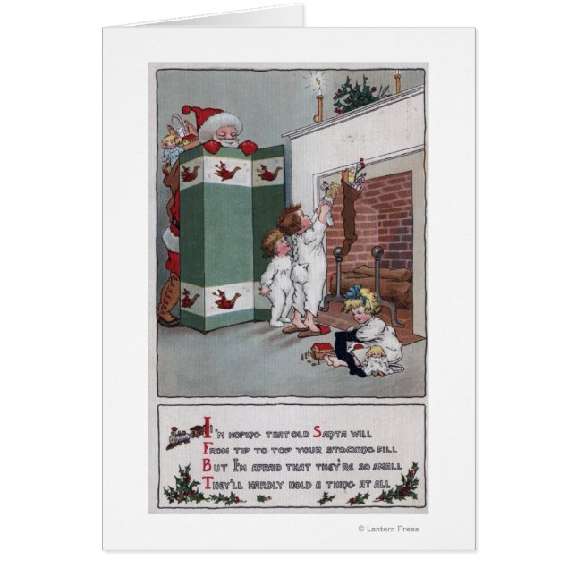 Cartão Papais noeis observando por trás da tela (Frente)