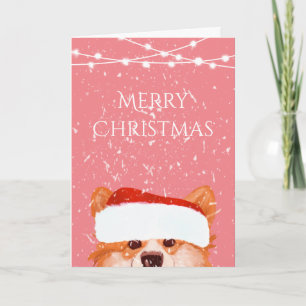 Cartão  Papais noeis Orange Corgi Feliz Natal Rosa  