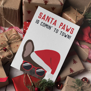 Cartão Papais noeis Patas Natal Marrom Buldogue Francês