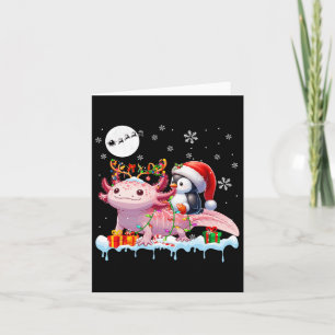 Cartão Papais noeis Penguin Riding Axolotl Reindel Christ