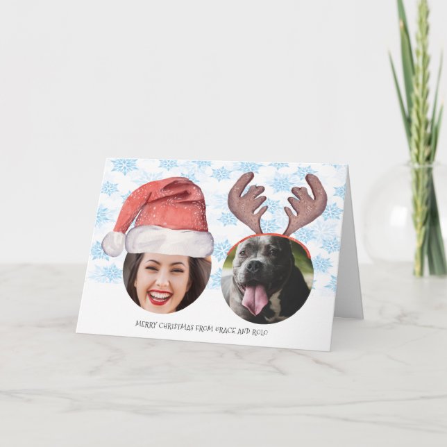 Cartão Papais noeis Personalizados de Natal Reindeer Foto (Frente)