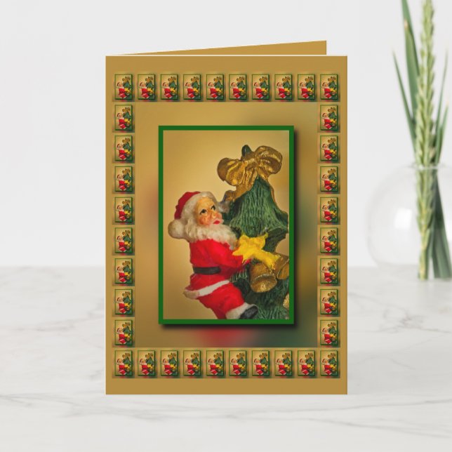 Cartão Papais noeis personalizados na árvore de Natal, ve (Frente)