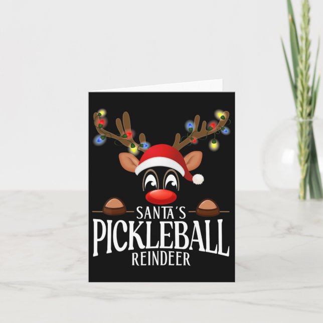 Cartão Papais noeis Pickleball Reindeer Funny Xmas Corres (Frente)