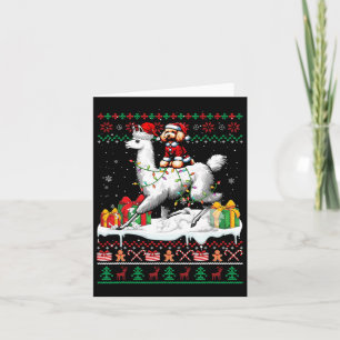 Cartão Papais noeis Poodle Riding Llama Christmas Sweater
