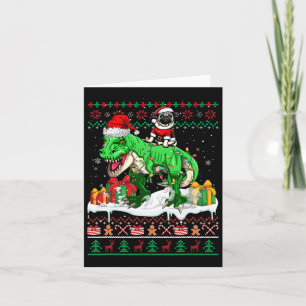 Cartão Papais noeis Pug Riding T-rex Christmas Sweover Ow