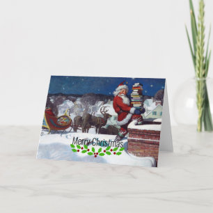 Cartão Papais noeis que entregam carga de livros por Wyet