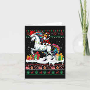 Cartão Papais noeis Sheltie Riding Unicorn Christmas Swea