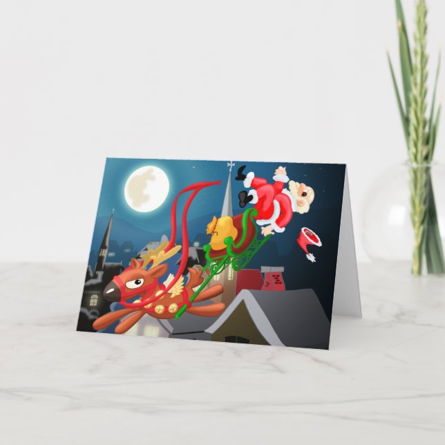 Cartão Papais noeis Sleigh (Frente)