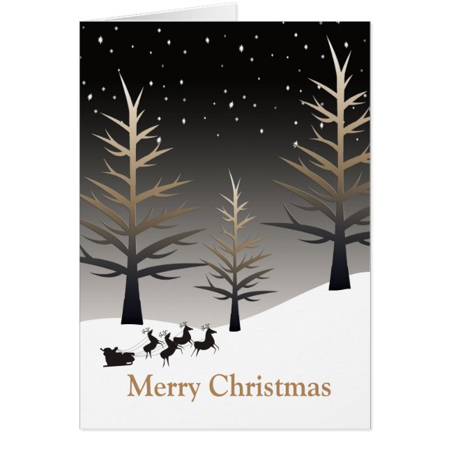 Cartão Papais noeis Sleigh e Tree Silhouette (Frente)