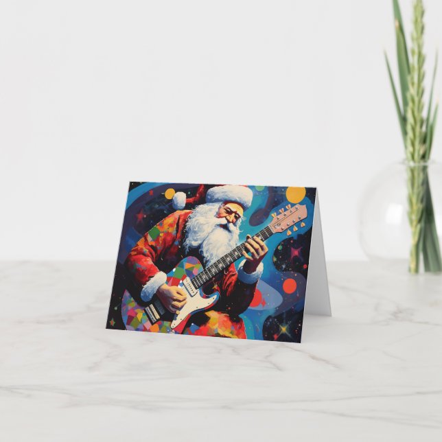 Cartão Papais noeis tocando violão (Frente)