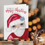 Cartão Papais noeis Tradicionais, Que Desejamos, Feliz Na<br><div class="desc">Este cartão de boas-vindas de Natal bonito que desejamos para você mostra minha mão pintando Papais noeis clássicos em vermelho e branco com uma poinsettia azul. Meus Papais noeis e padrões de poinsettias tradicionais festivos estão atrás. O texto é totalmente editável na página do produto.</div>