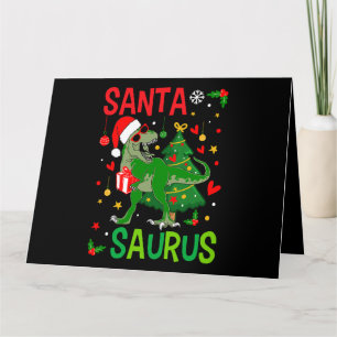 Cartão Papais noeis TRex Kid Natal Dinossauro Árvore Rex 