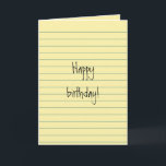 Cartão Papel Amarelo<br><div class="desc">cartão de aniversário de papel de carta da escola de papel amarelo</div>