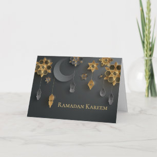 Cartão Papel cortado Lanternas Ramadãs, Lua, Flores, Pre