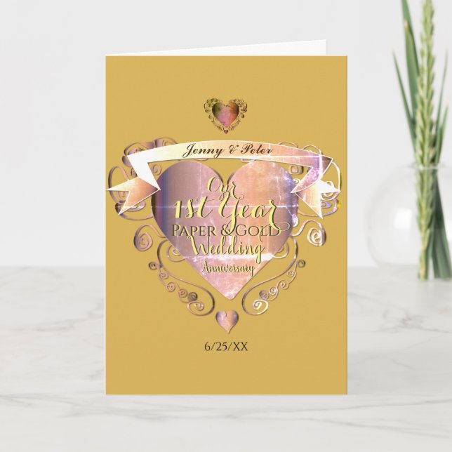 Cartão Papel de aniversário de casamento de 1rua e Dourad (Frente)