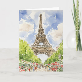Cartão Papel de Carta de Aquarela Torre Eiffel