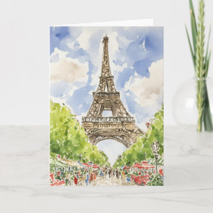 Cartão Papel de Carta de Aquarela Torre Eiffel
