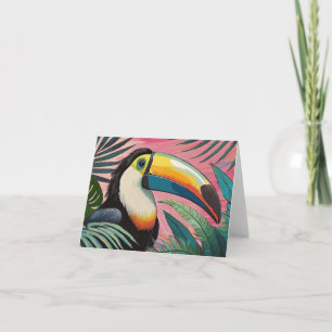 Cartão Papel de Carta Rosa de Pintura de Óleo Toucano