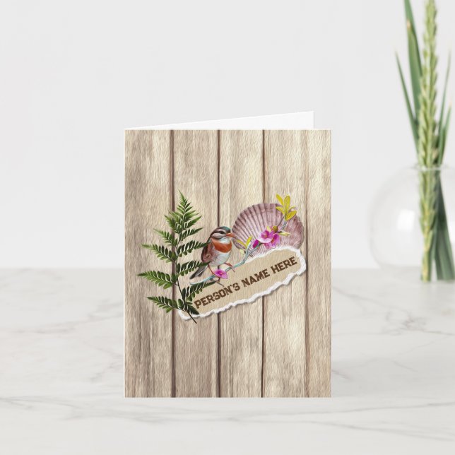 Cartão Papel Rasgado Rústico Madeira Pintura a Óleo Nome  (Frente)