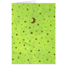 Cartão Papel verde abstrato com estrelas douradas, lua