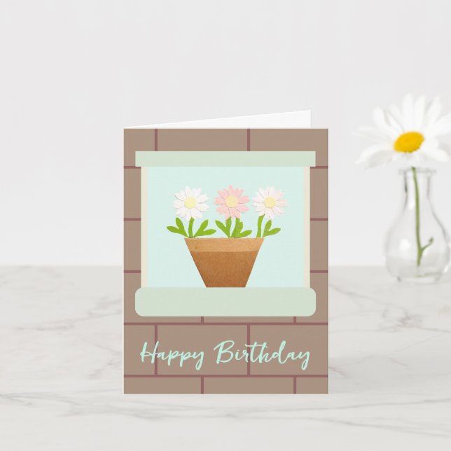 Cartão Paper Craft Daisies at House Window Birthday Card (Planta pequena)