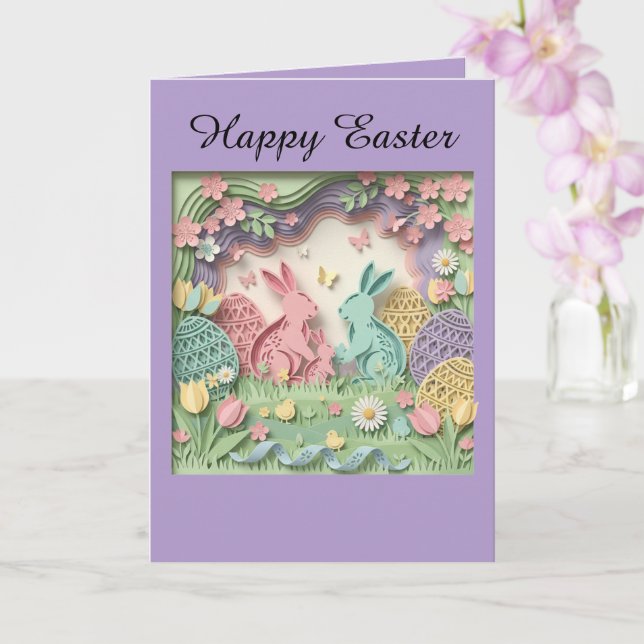 Cartão Papercut Style Easter Bunny Greeting Card (Orquídea)