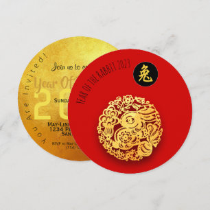 Cartão Paperrecorte de coelho Ouro vermelho Chinês Ano No