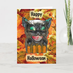 Cartão Papier Mache Halloween Cat Card