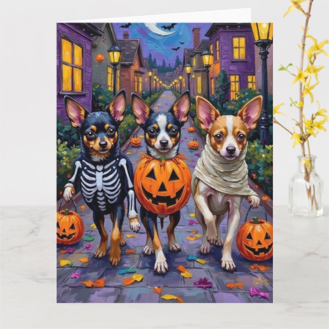 Cartão Papillon Dogs Trick-or-Tratating Halloween (Flor Amarela)