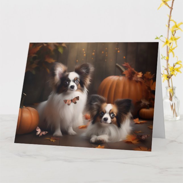 Cartão Papillon Puppy Autumn Delight Pumpkin (Flor Amarela)