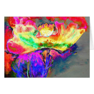 Cartão Papoila-flor-rosa-amarela-abstrato elegante