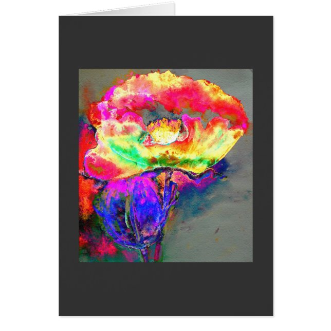 Cartão Papoila-flor-rosa-amarela-abstrato elegante (Frente)