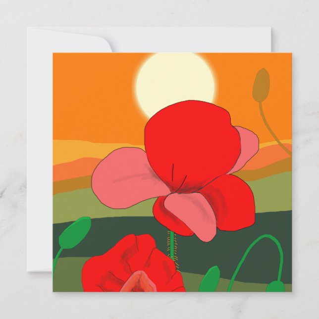 Cartão Papoila no pôr do sol (Frente)