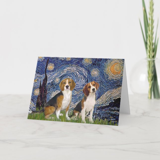 Cartão Par de Beagles - Noite Estrelada (Frente)