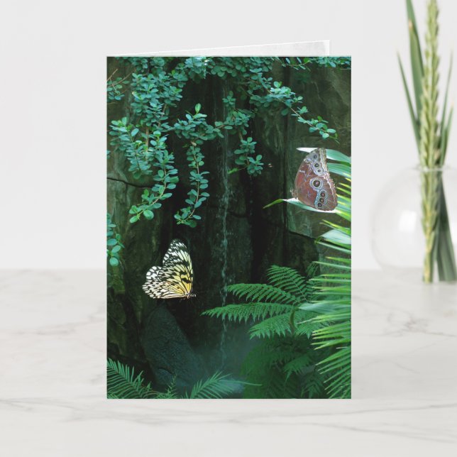 Cartão Par de borboletas em simpatia por jardim tropical (Frente)