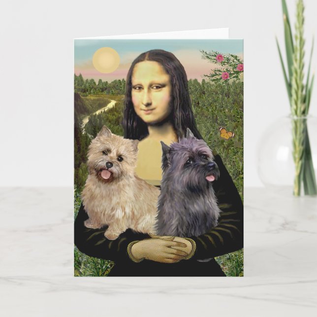 Cartão Par de Cairn Terrier - Mona Lisa (Frente)