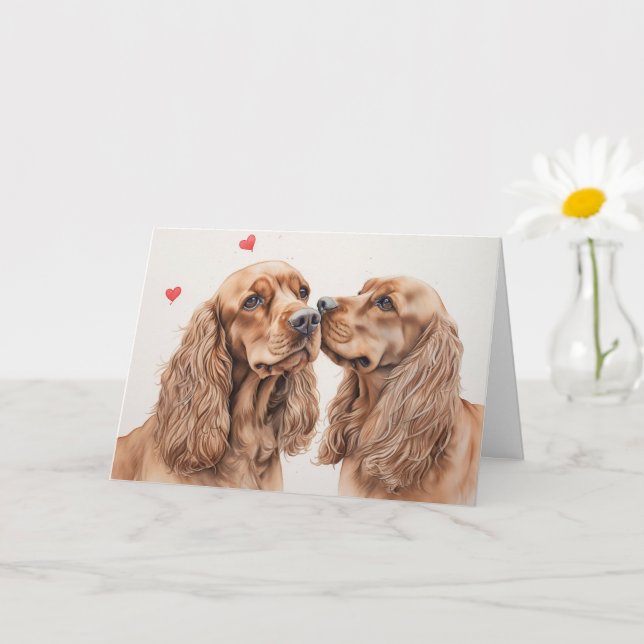 Cartão Par de Cocker Spaniel no Dia dos Namorados (Planta pequena)