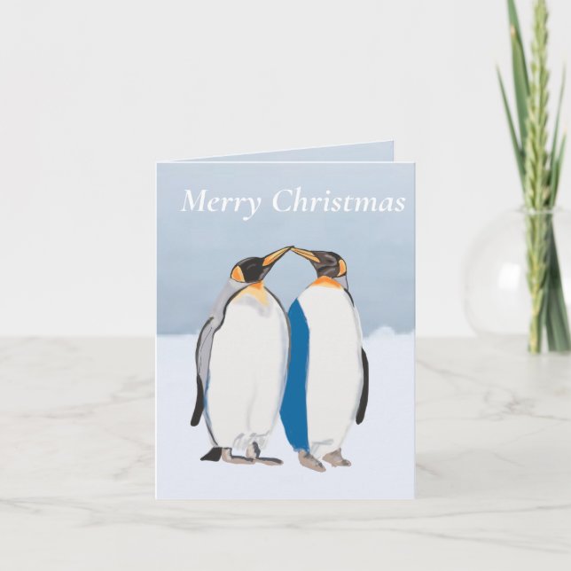 Cartão Par de Pinguins-Imperadores Beijando Natal editáve (Frente)