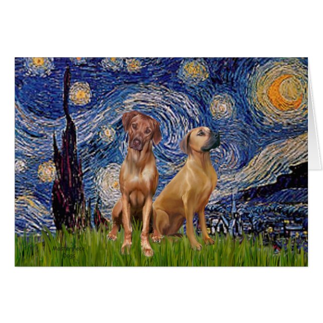 Cartão Par de Rhodesian Ridgeback - Noite Estrelada (Frente Horizontal)