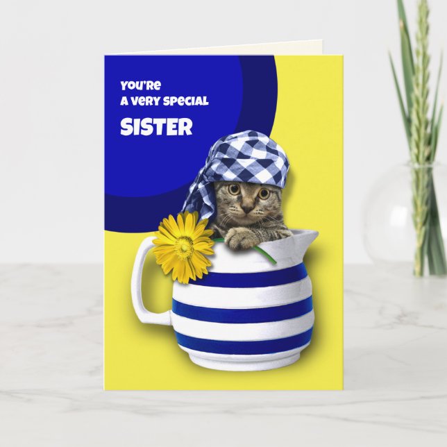 Cartão Para a Irmã em Dia de as mães. Gatinho Gato (Frente)