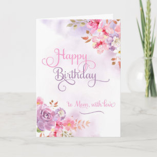 Cartão Para a mamãe com amor, feliz aniversário aquarela
