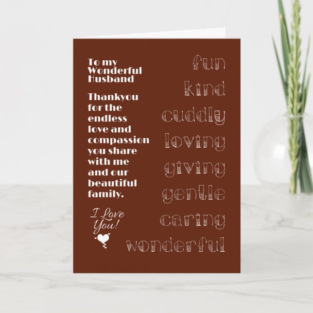Cartão Para a minha maravilhosa carta de marido (Frente)