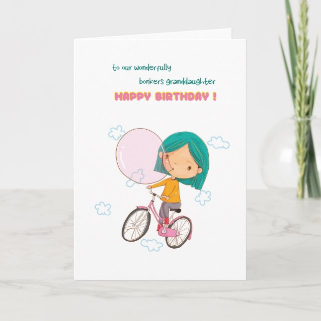Cartão Para a neta Bonkers Bubble gum Birthday Card (Frente)