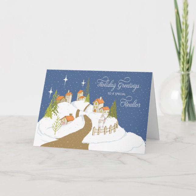 Cartão Para a Realtor Christmas Cozy Houses em neve (Frente)