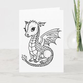 Cartão para Colorir de Dragão Bebê Fofo